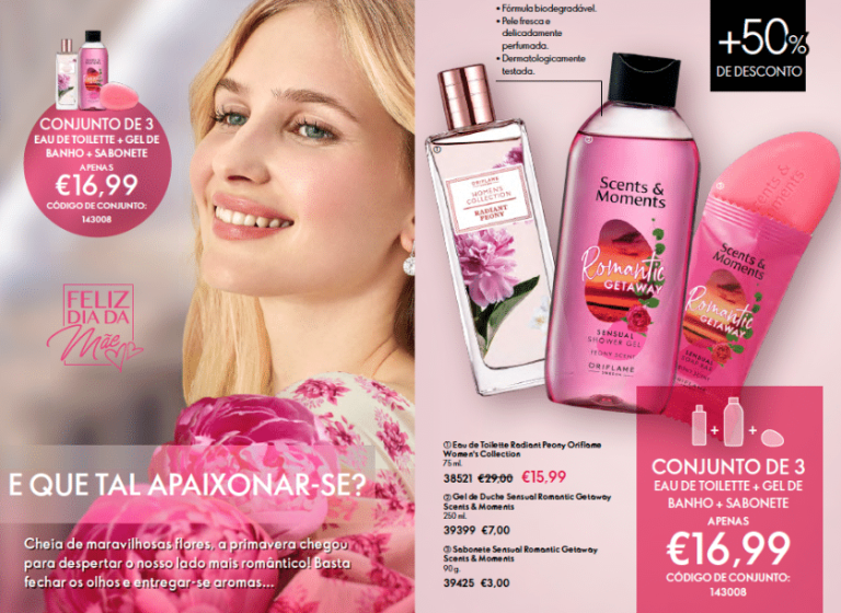 Conjunto com aroma de Peónia Rosa Oriflame